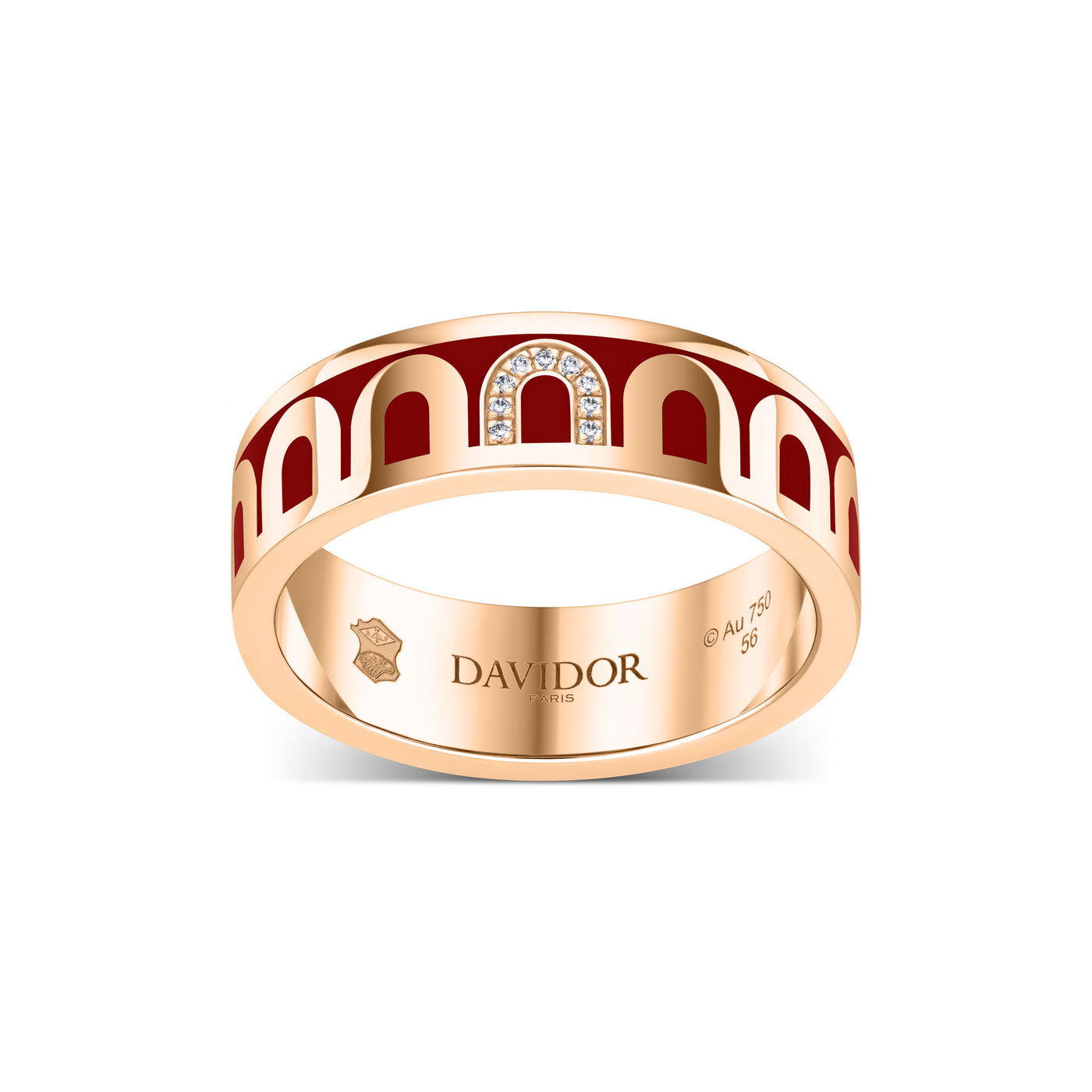 L’Arc de DAVIDOR Ring MM, 18k Rose Gold with DAVIDOR Bordeaux Lacquered Ceramic and Porta Simple Diamonds - DAVIDOR