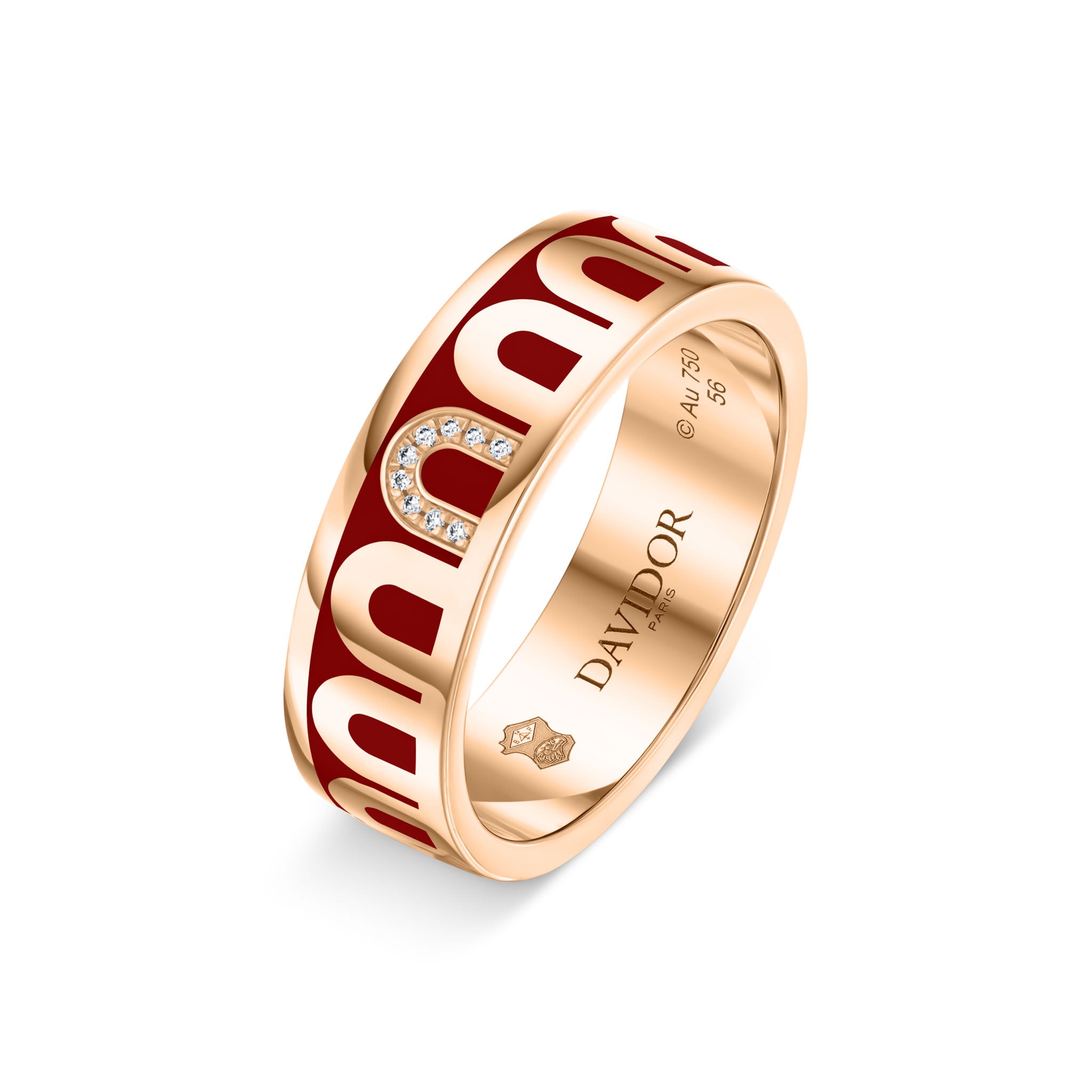 L’Arc de DAVIDOR Ring MM, 18k Rose Gold with DAVIDOR Bordeaux Lacquered Ceramic and Porta Simple Diamonds - DAVIDOR