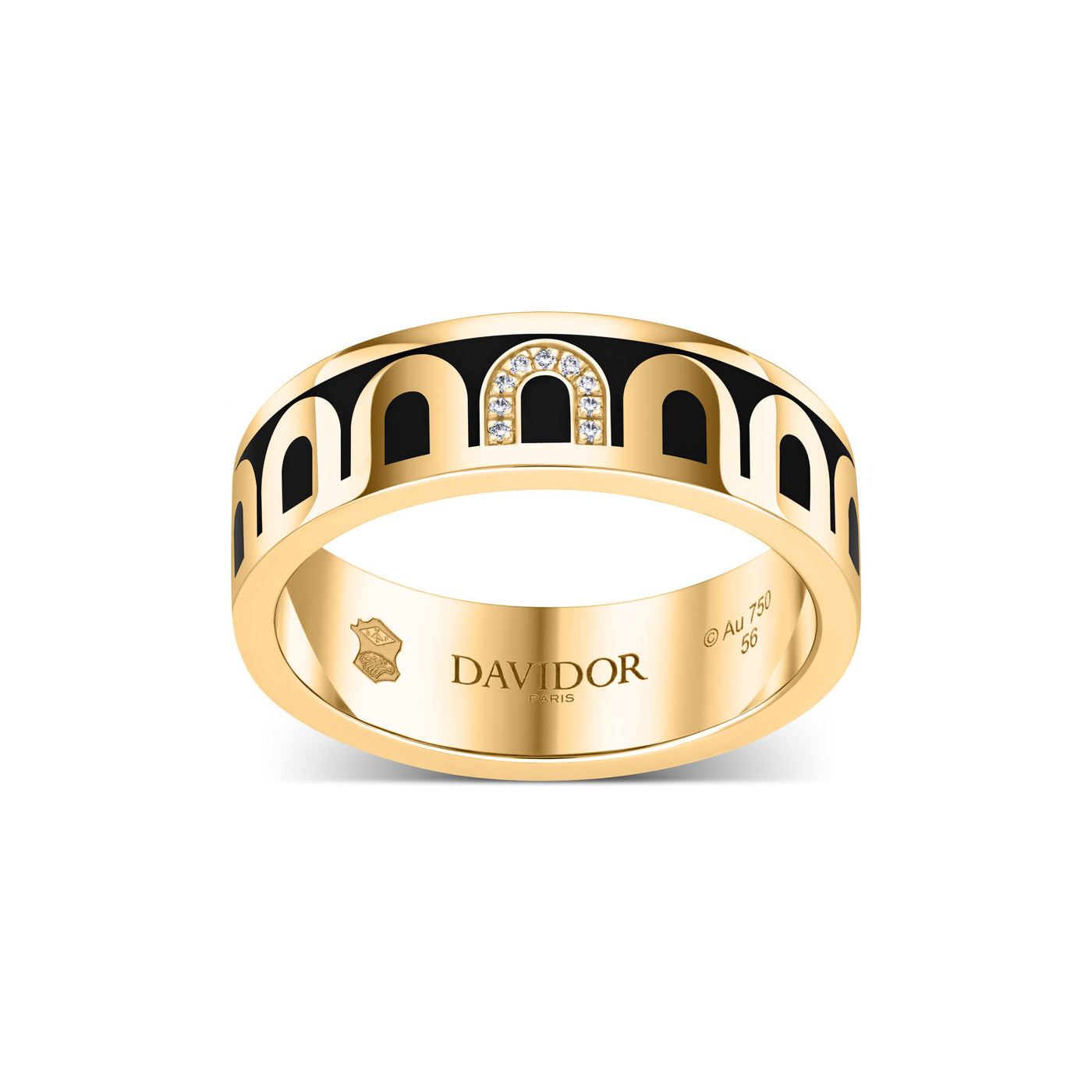 L’Arc de DAVIDOR Ring MM, 18k Yellow Gold with Caviar Lacquered Ceramic and Porta Simple Diamonds - DAVIDOR