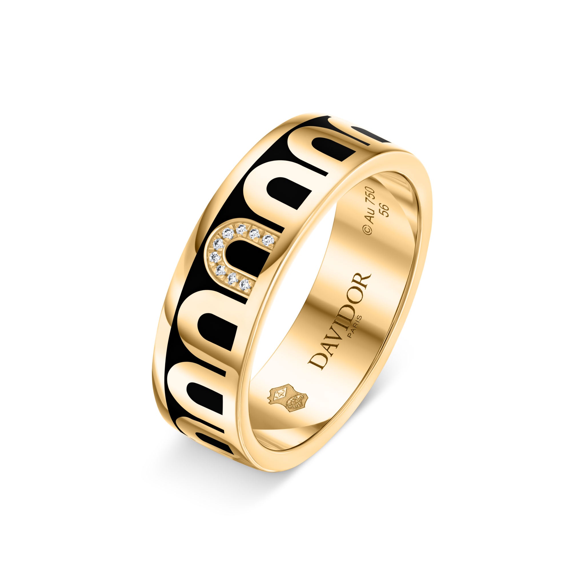 L’Arc de DAVIDOR Ring MM, 18k Yellow Gold with Caviar Lacquered Ceramic and Porta Simple Diamonds - DAVIDOR