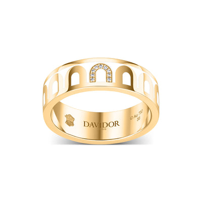 L’Arc de DAVIDOR Ring MM, 18k Yellow Gold with Neige Lacquered Ceramic and Porta Simple Diamonds - DAVIDOR