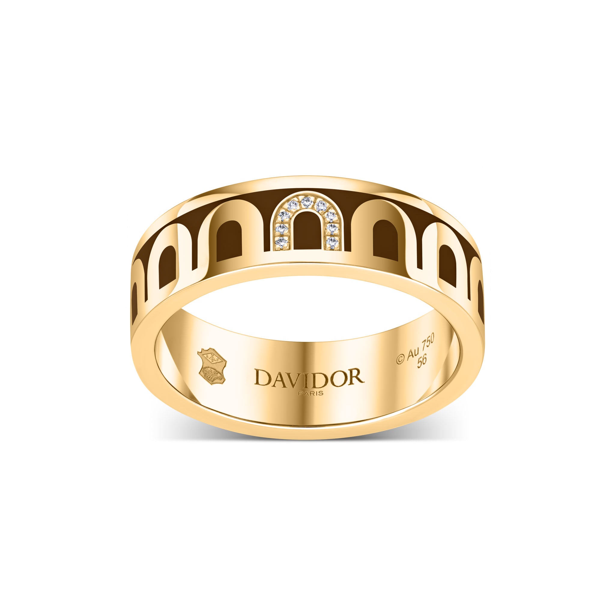 L’Arc de DAVIDOR Ring MM, 18k Yellow Gold with Cognac Lacquered Ceramic and Porta Simple Diamonds - DAVIDOR