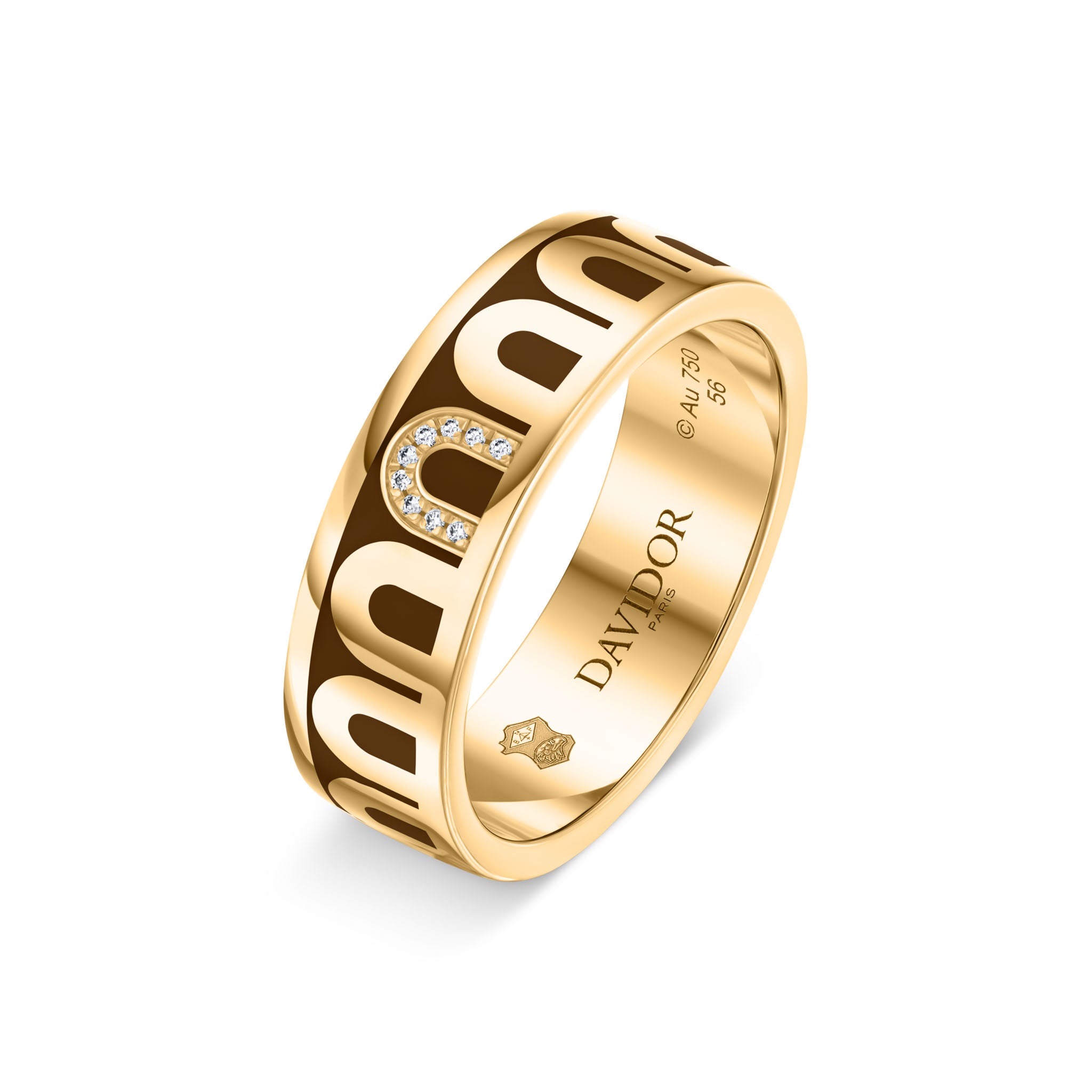 L’Arc de DAVIDOR Ring MM, 18k Yellow Gold with Cognac Lacquered Ceramic and Porta Simple Diamonds - DAVIDOR