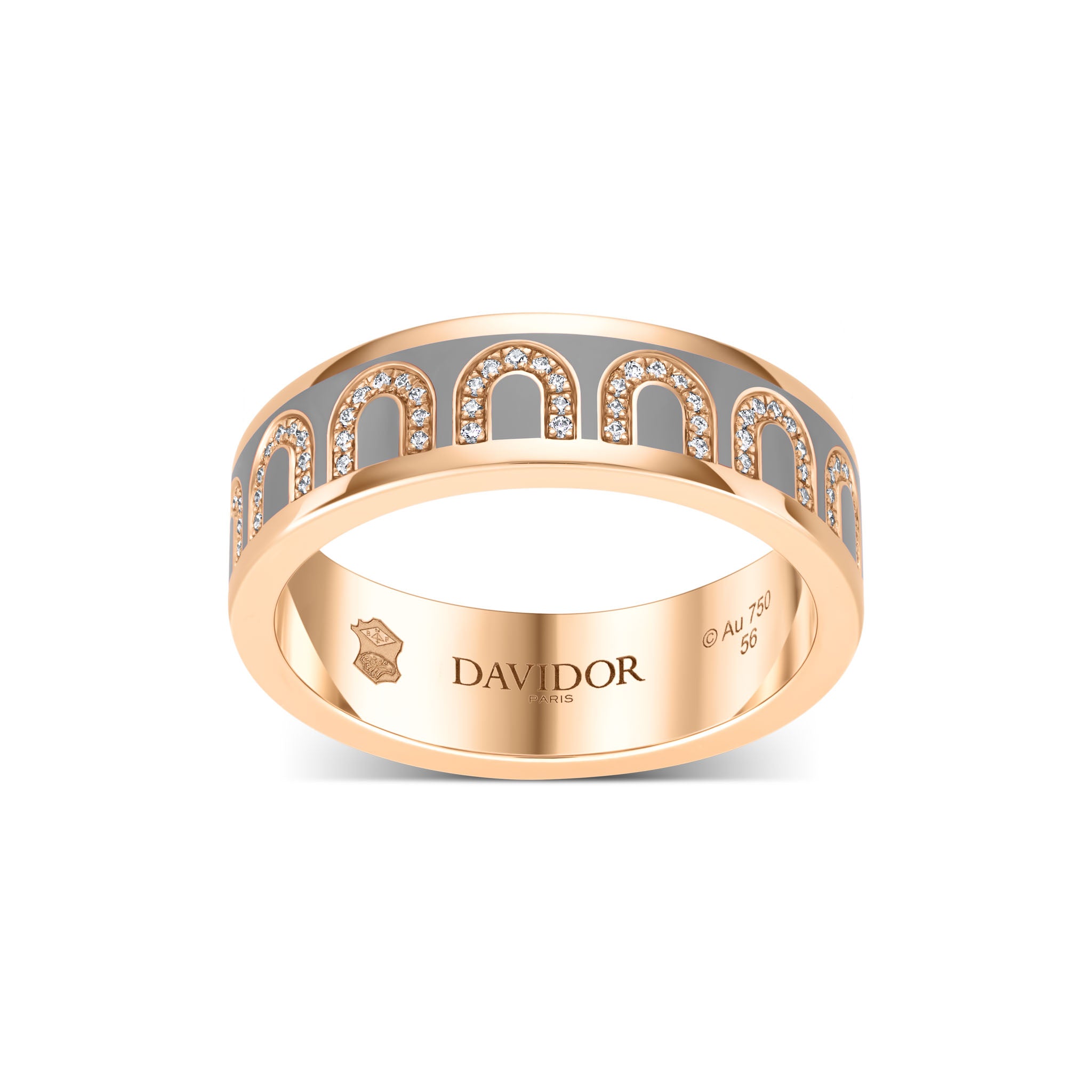 L'Arc de DAVIDOR Ring MM, 18k Rose Gold with Anthracite Lacquered Ceramic and Arcade Diamonds - DAVIDOR