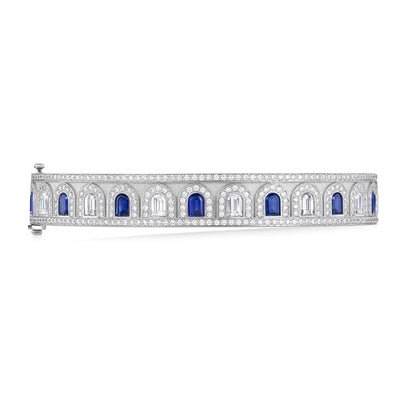 L'Arc Deco Bangle in Platinum with DAVIDOR Arch Cut Diamonds DAVIDOR Arch Cut Blue Sapphires and Brilliant Diamonds - DAVIDOR