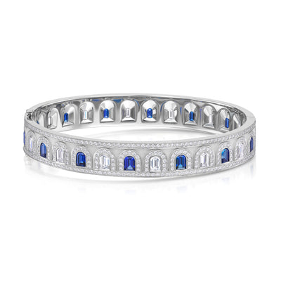 L'Arc Deco Bangle in Platinum with DAVIDOR Arch Cut Diamonds DAVIDOR Arch Cut Blue Sapphires and Brilliant Diamonds - DAVIDOR