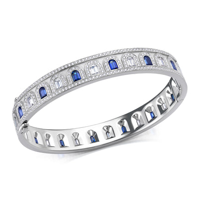 L'Arc Deco Bangle in Platinum with DAVIDOR Arch Cut Diamonds DAVIDOR Arch Cut Blue Sapphires and Brilliant Diamonds - DAVIDOR