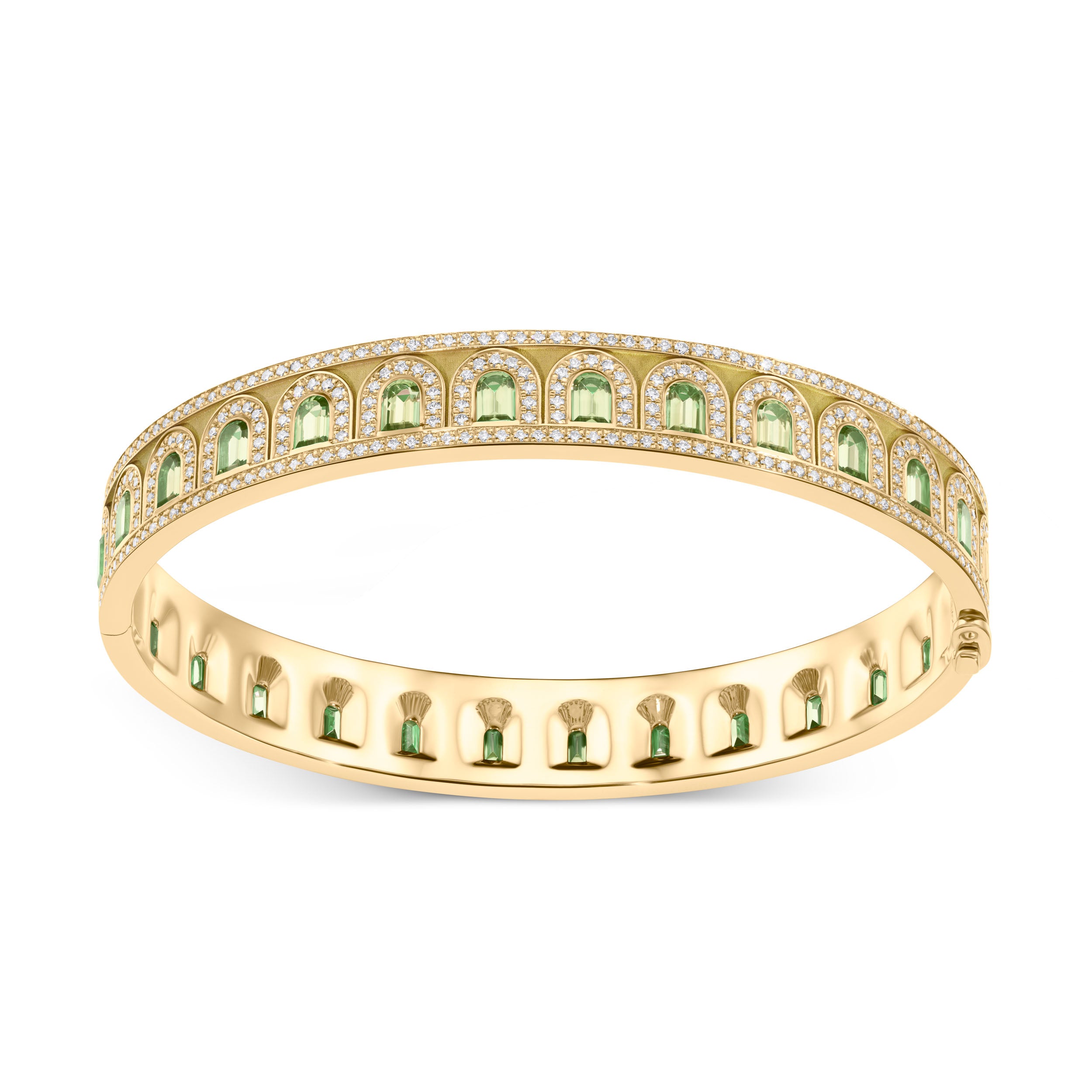 L'Arc Deco Bangle in 18k Yellow Gold with DAVIDOR Arch Cut Green Tourmalines and Brilliant Diamonds - DAVIDOR