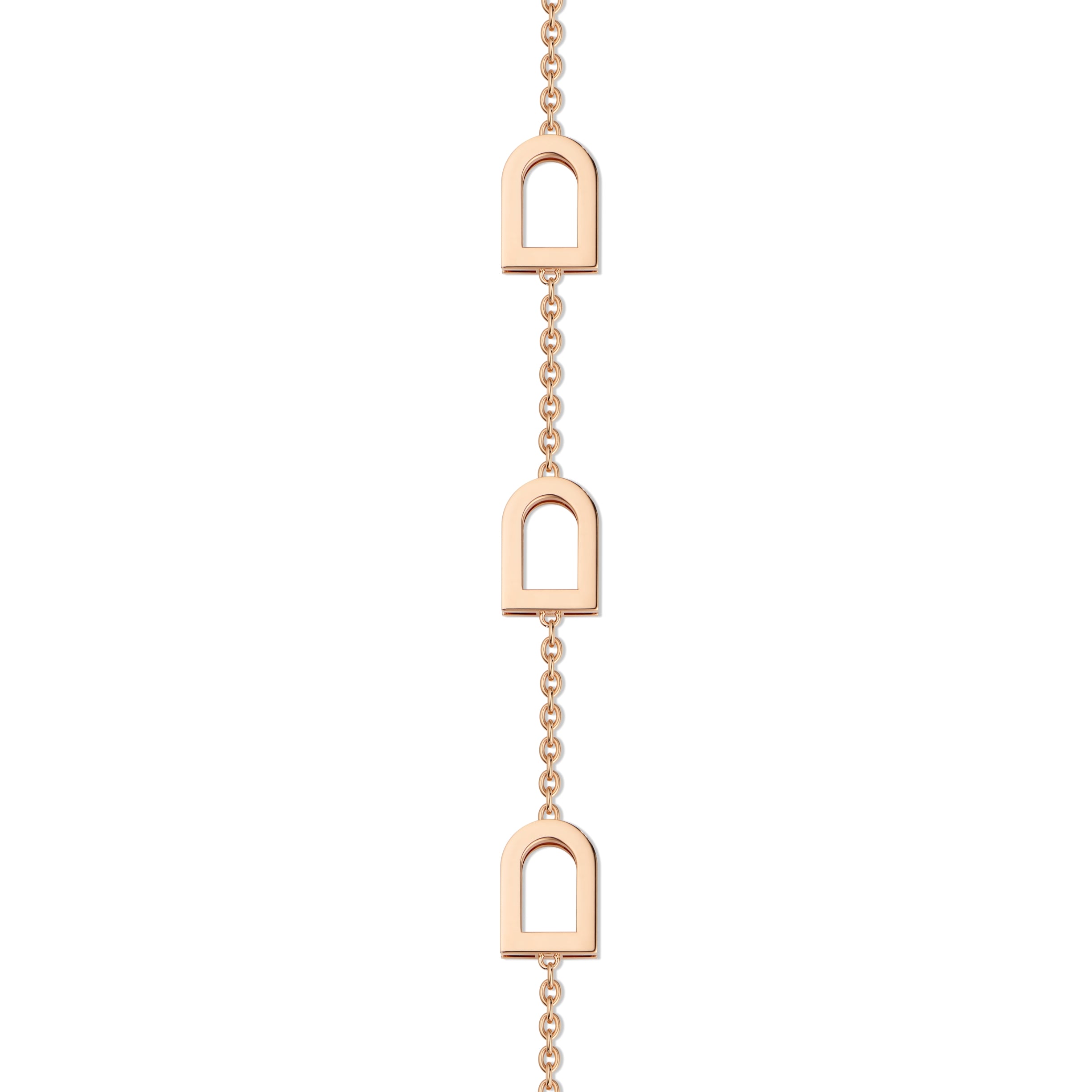 L'Arc Voyage Sautoir, 18k Rose Gold with 18 MM Arch Motifs Alternating Galerie Diamonds and Pink Sapphires - DAVIDOR