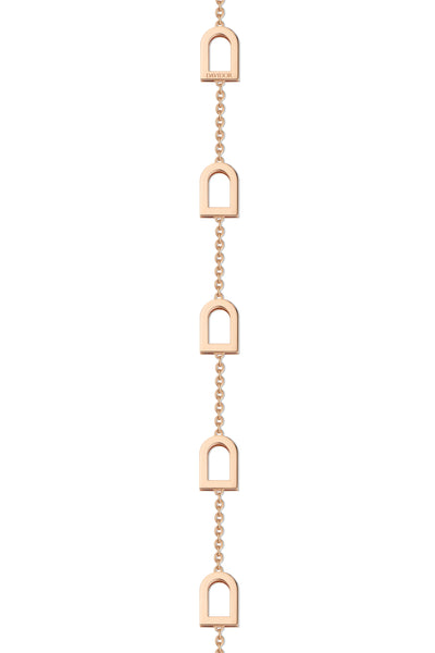 L'Arc Voyage Sautoir, 18k Rose Gold with 18 MM Arch Motifs Alternating Galerie Diamonds and Pink Sapphires - DAVIDOR