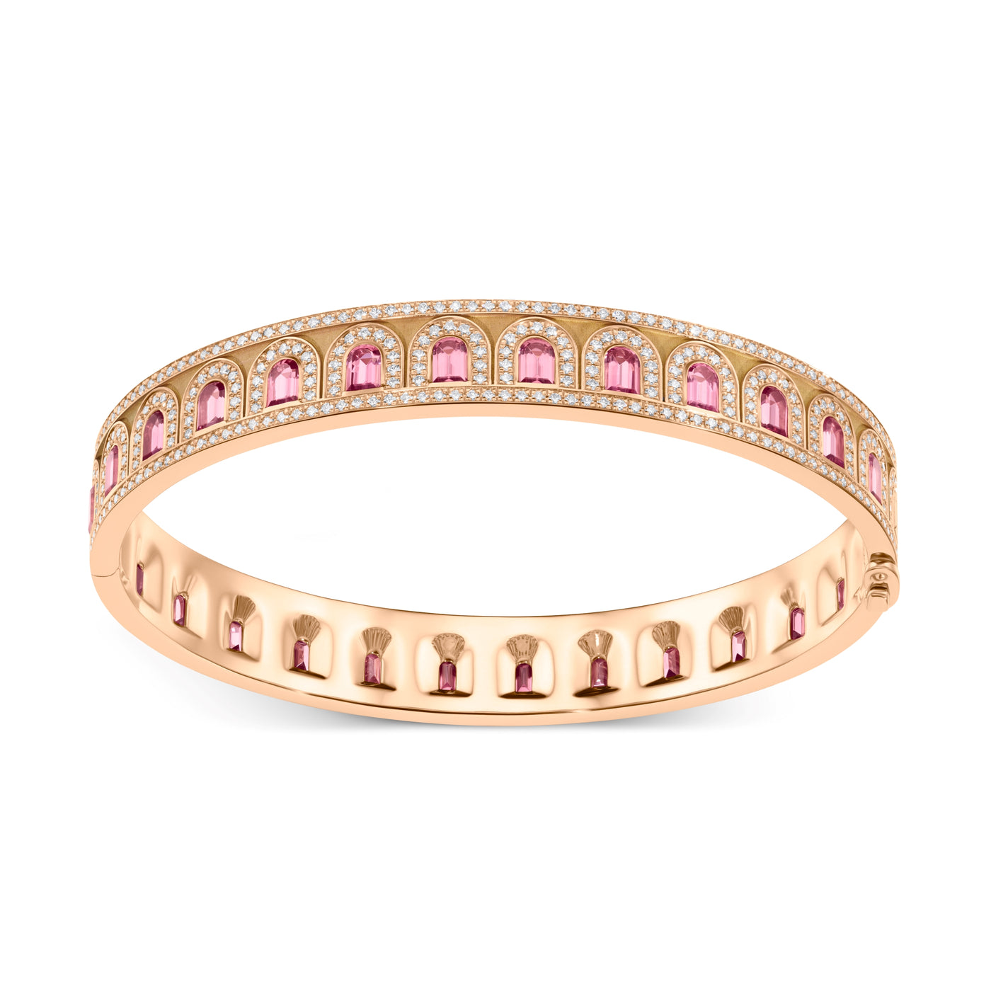 L'Arc Deco Bangle in 18k Rose Gold with DAVIDOR Arch Cut Rubellites and Brilliant Diamonds - DAVIDOR