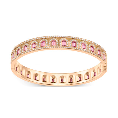 L'Arc Deco Bangle in 18k Rose Gold with DAVIDOR Arch Cut Rubellites and Brilliant Diamonds - DAVIDOR