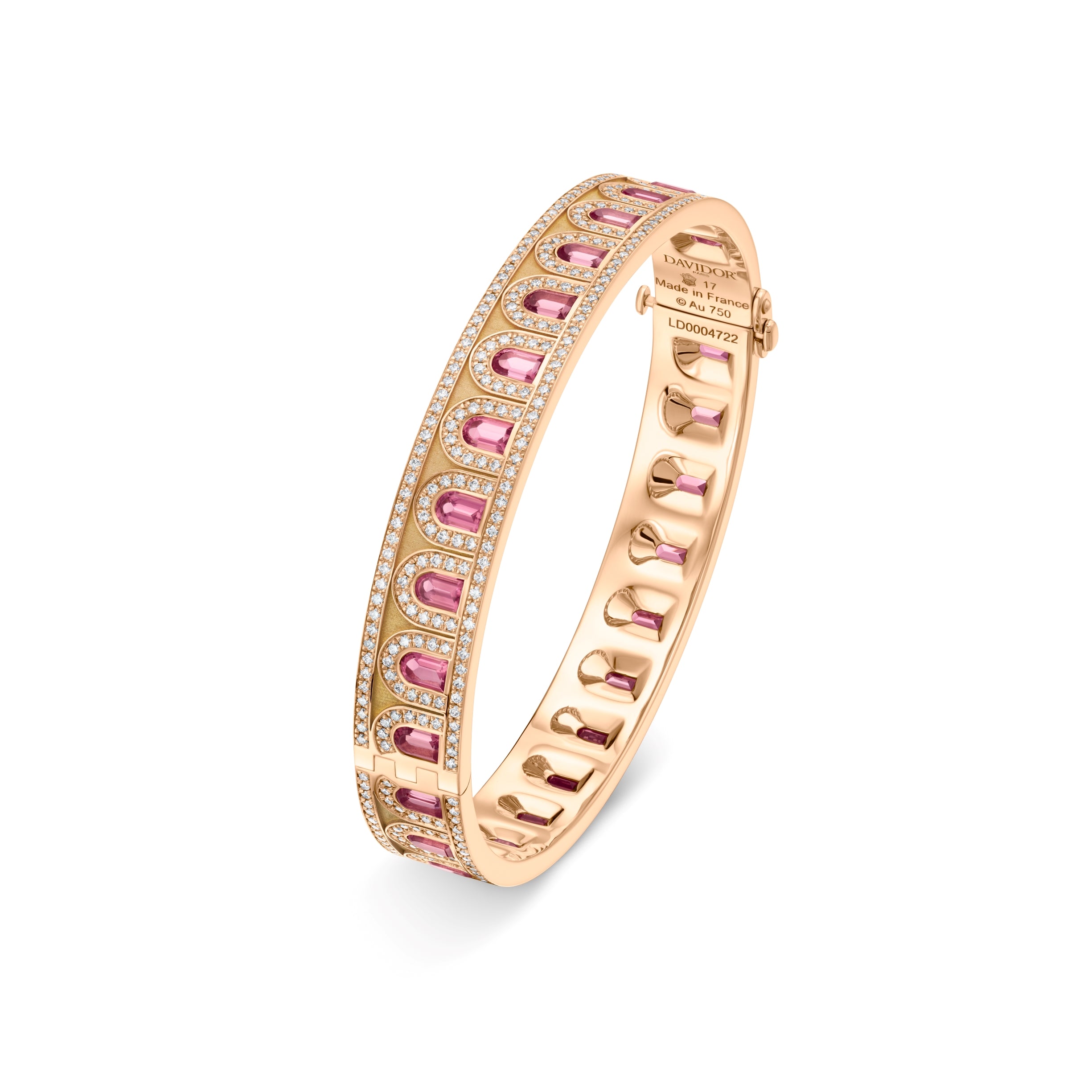 L'Arc Deco Bangle in 18k Rose Gold with DAVIDOR Arch Cut Rubellites and Brilliant Diamonds - DAVIDOR