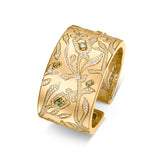 Feuillage Manchette, 18k Yellow Gold with Arch Cut Green Tourmalines and Brilliant Diamonds - DAVIDOR