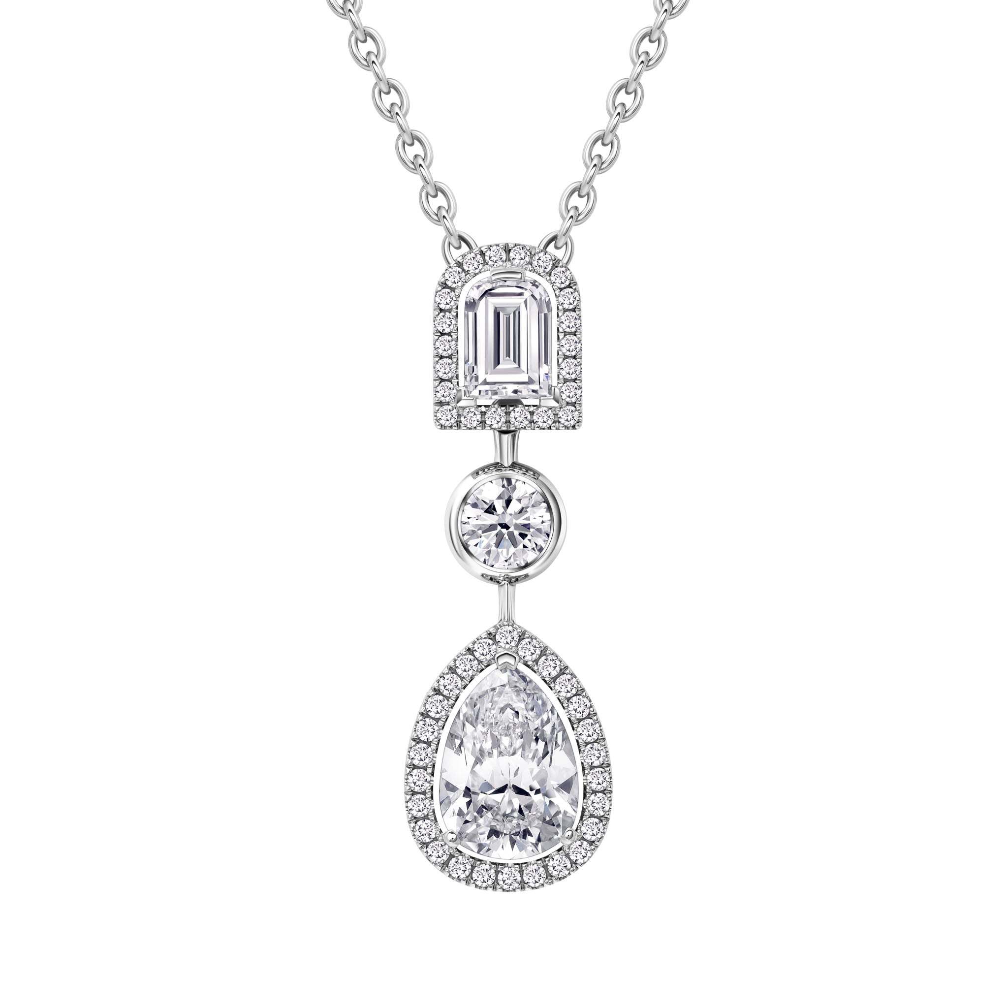 Diamant Sculptural Necklace with DAVIDOR Arch Cut Diamond, Pear Shape Diamond and Brilliant Diamonds - DAVIDOR