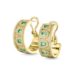 L'Arc Deco Creole Earring PM, 18k Yellow Gold with Arch Cut Green Tourmalines and Brilliant Diamonds - DAVIDOR