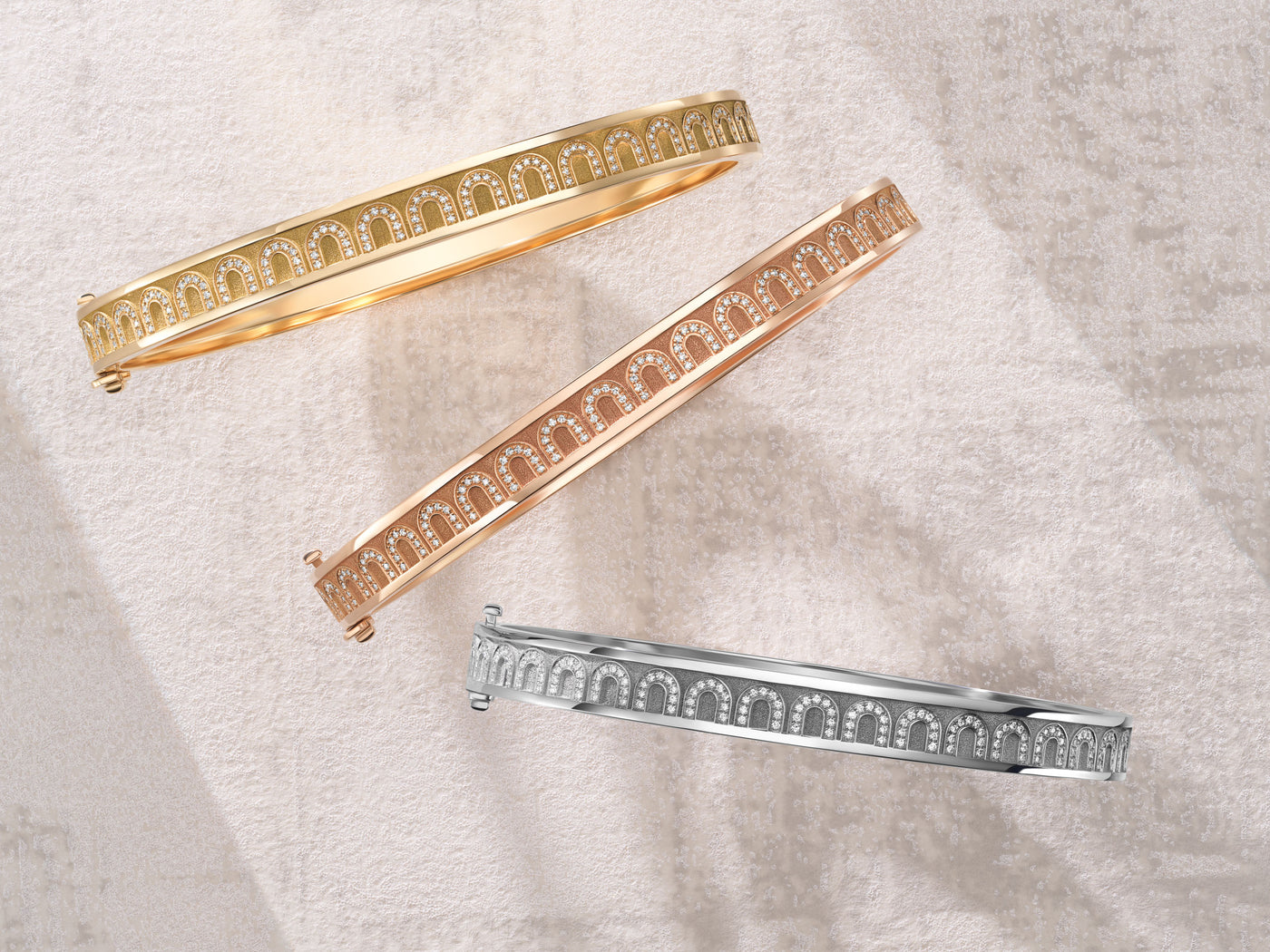 L'Arc de DAVIDOR Bangle PM, 18k White Gold with Satin Finish and Arcade Diamonds - DAVIDOR