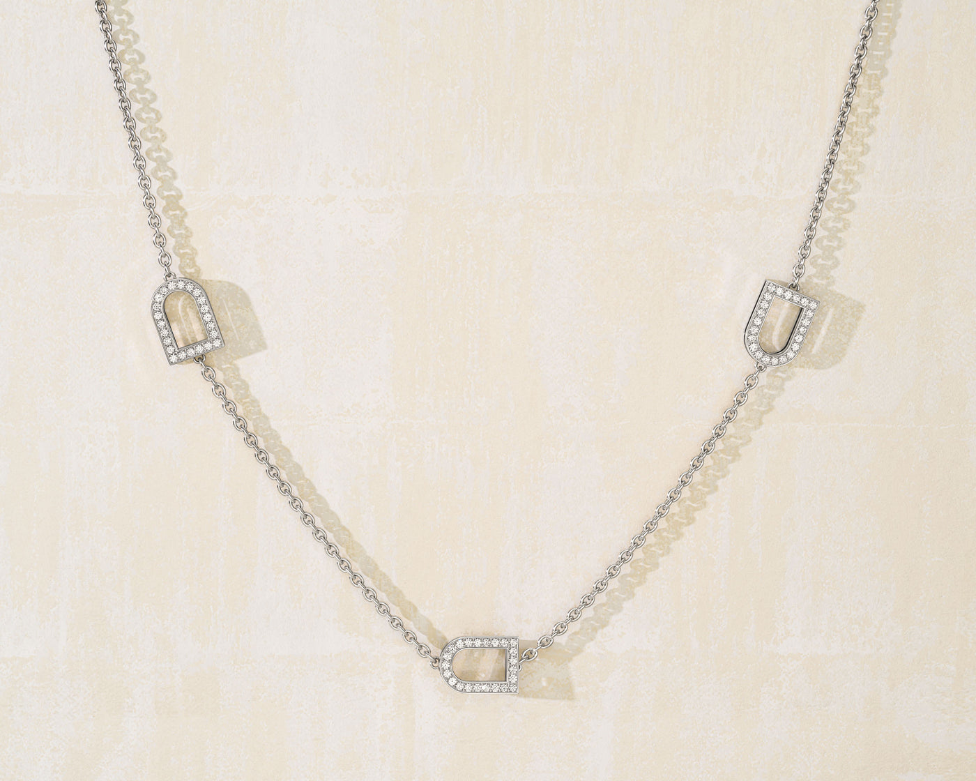 L'Arc Voyage Necklace, 18k White Gold with 3 GM Arch Motifs with Galerie Diamonds