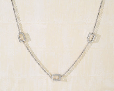 L'Arc Voyage Necklace, 18k White Gold with 3 GM Arch Motifs with Galerie Diamonds - DAVIDOR