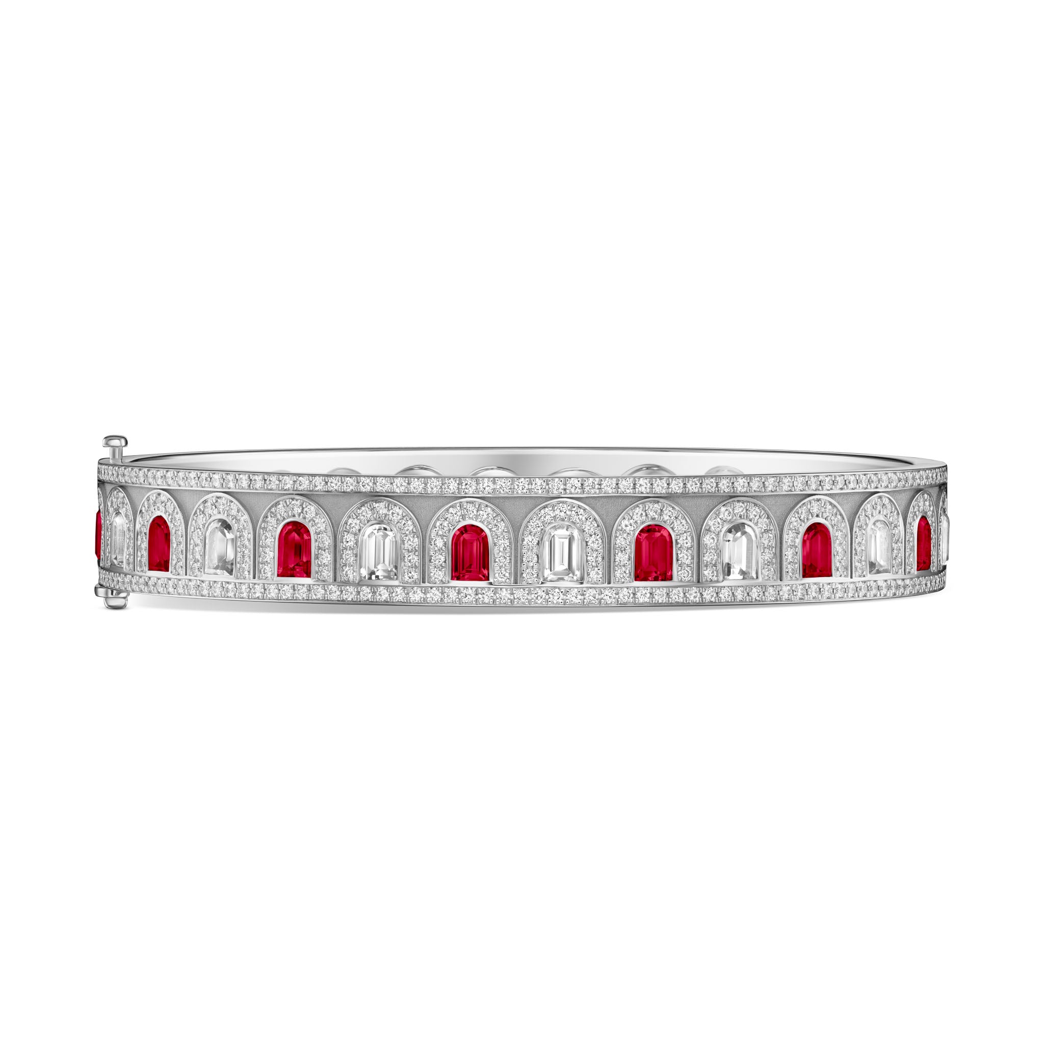 L'Arc Deco Bangle in Platinum with DAVIDOR Arch Cut Diamonds DAVIDOR Arch Cut Rubies and Brilliant Diamonds - DAVIDOR