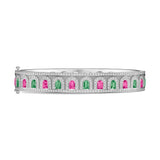 L’Arc Deco Platinum Bangle DAVIDOR Arch Cut Pink and Green Tourmalines and Brilliant Diamonds - DAVIDOR