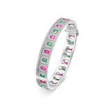 L’Arc Deco Platinum Bangle DAVIDOR Arch Cut Pink and Green Tourmalines and Brilliant Diamonds - DAVIDOR