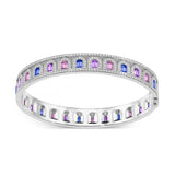 L'Arc Deco Bangle in Platinum with DAVIDOR Arch Cut Blue Pink and Violet Sapphires and Brilliant Diamonds - DAVIDOR