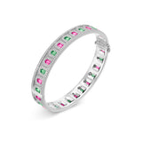 L’Arc Deco Platinum Bangle DAVIDOR Arch Cut Pink and Green Tourmalines and Brilliant Diamonds - DAVIDOR