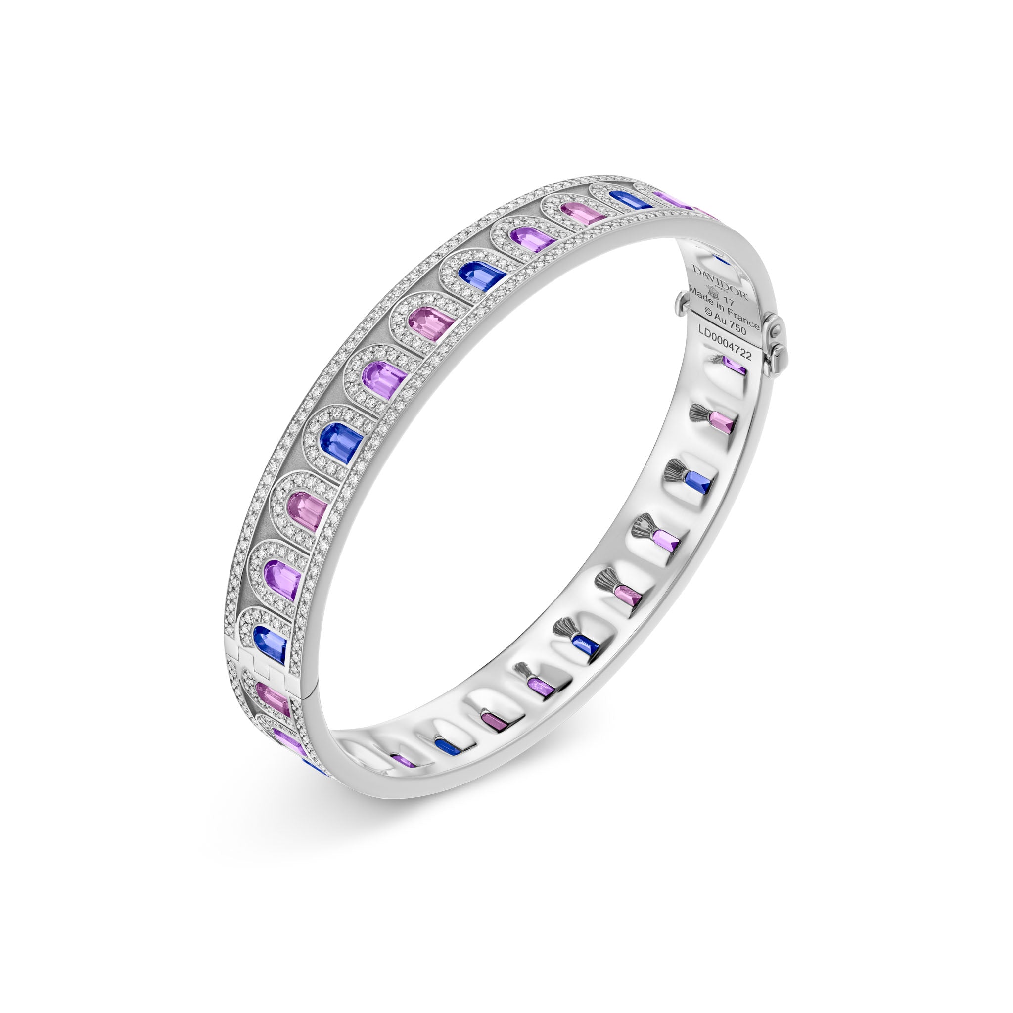 L'Arc Deco Bangle in Platinum with DAVIDOR Arch Cut Blue, Pink and Violet Sapphires and Brilliant Diamonds - DAVIDOR