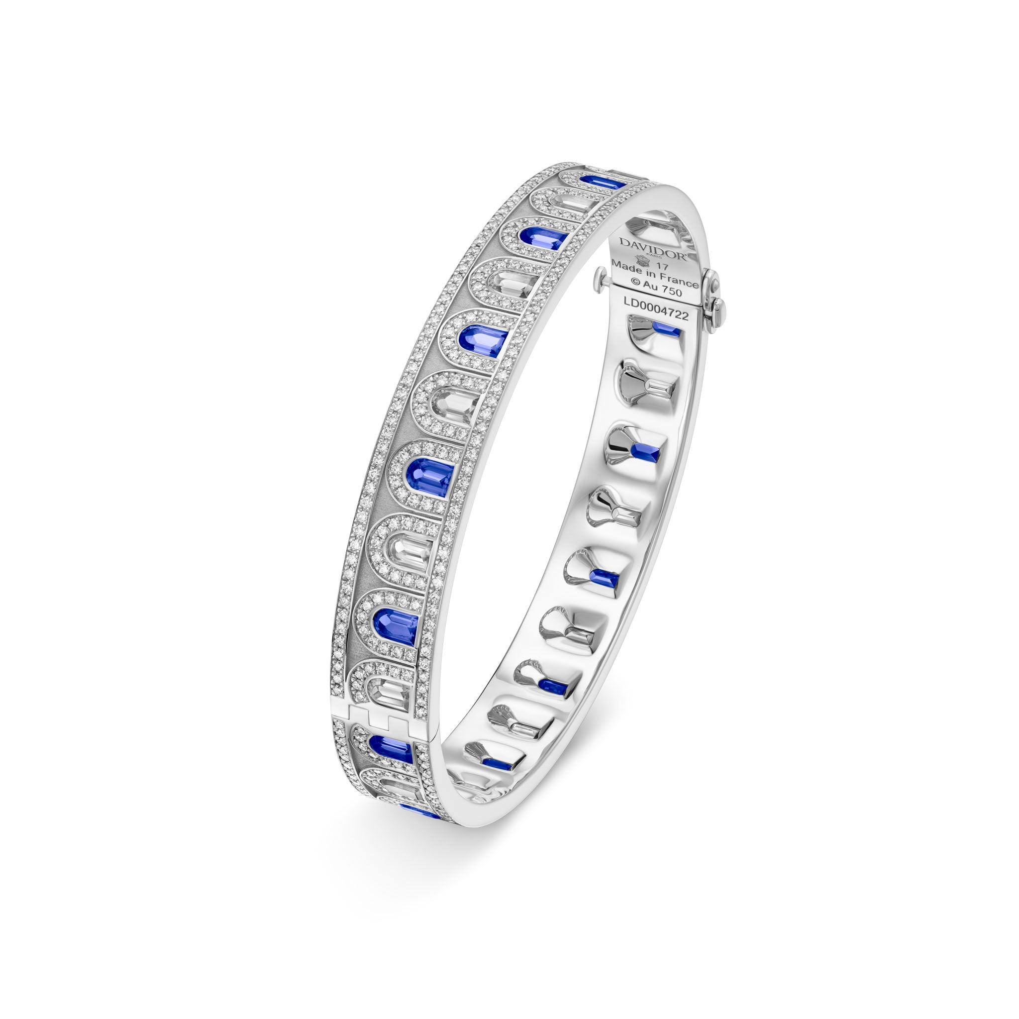 L'Arc Deco Bangle in Platinum with DAVIDOR Arch Cut Diamonds DAVIDOR Arch Cut Blue Sapphires and Brilliant Diamonds - DAVIDOR