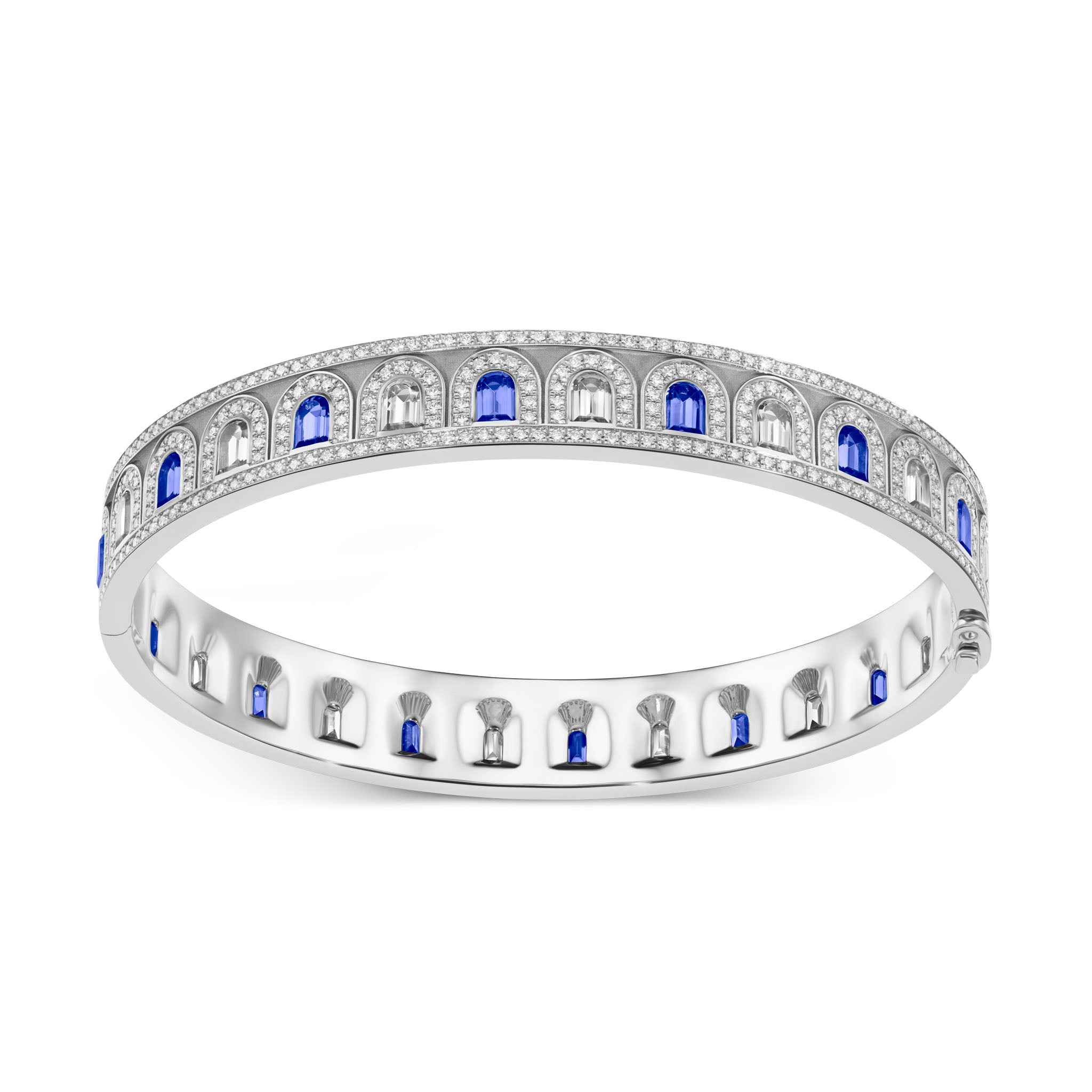 L'Arc Deco Bangle in Platinum with DAVIDOR Arch Cut Diamonds DAVIDOR Arch Cut Blue Sapphires and Brilliant Diamonds - DAVIDOR