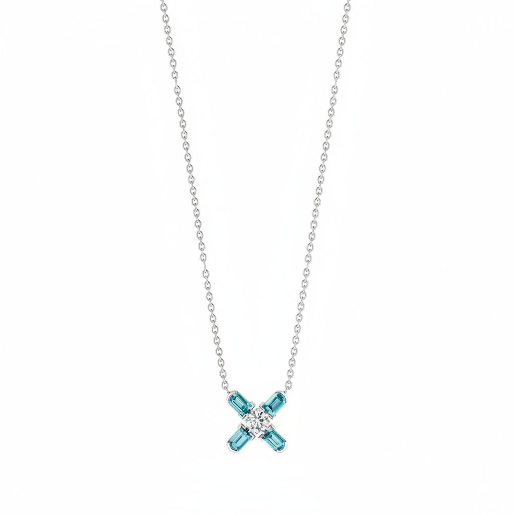 Arch Florale PM Necklace, 18k White Gold with DAVIDOR Arch Cut Aquamarines and Brilliant Diamonds - DAVIDOR