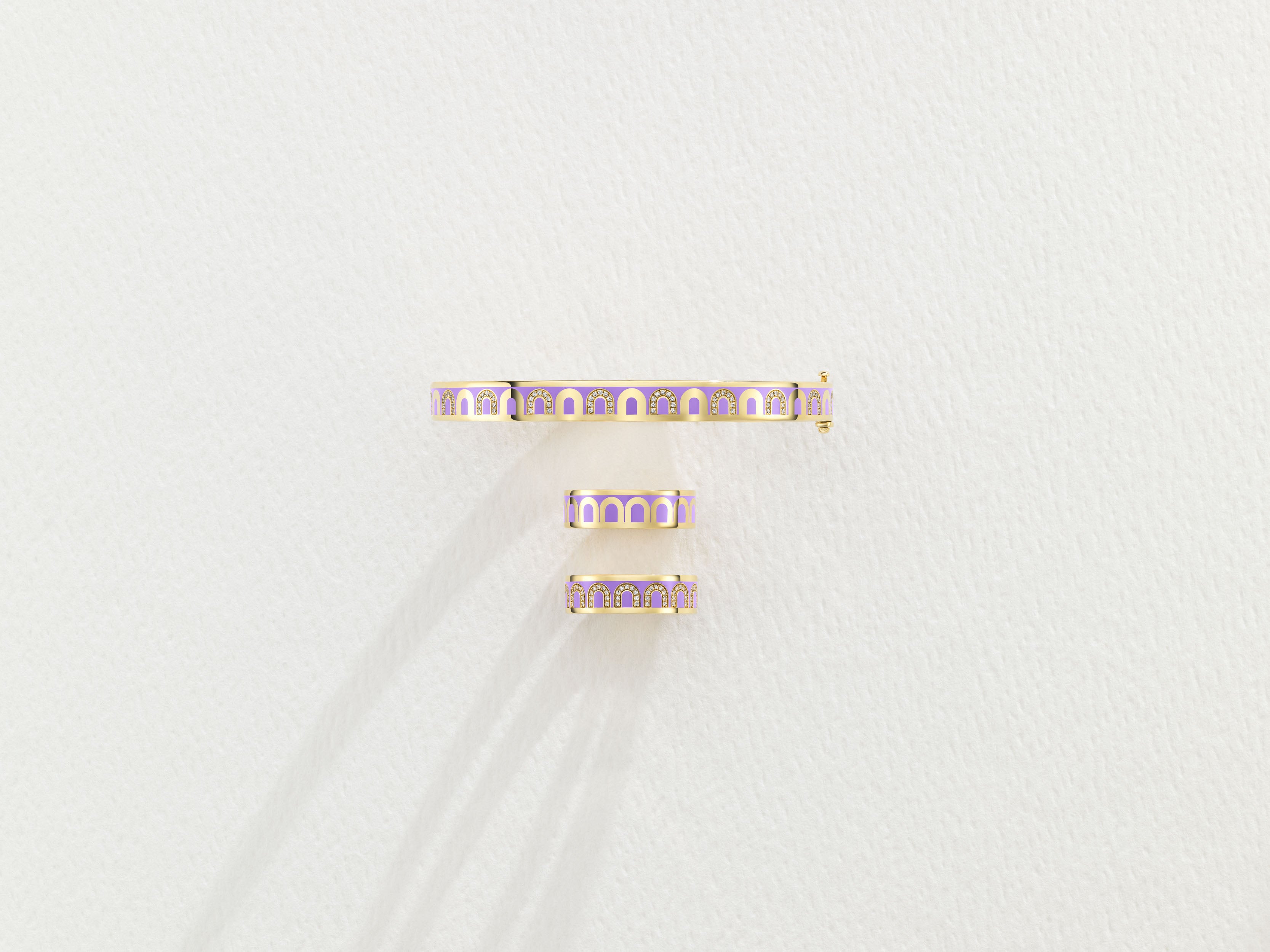 L'Arc de DAVIDOR Ring MM, 18k Yellow Gold with Lavande Lacquered Ceramic and Arcade Diamonds - DAVIDOR