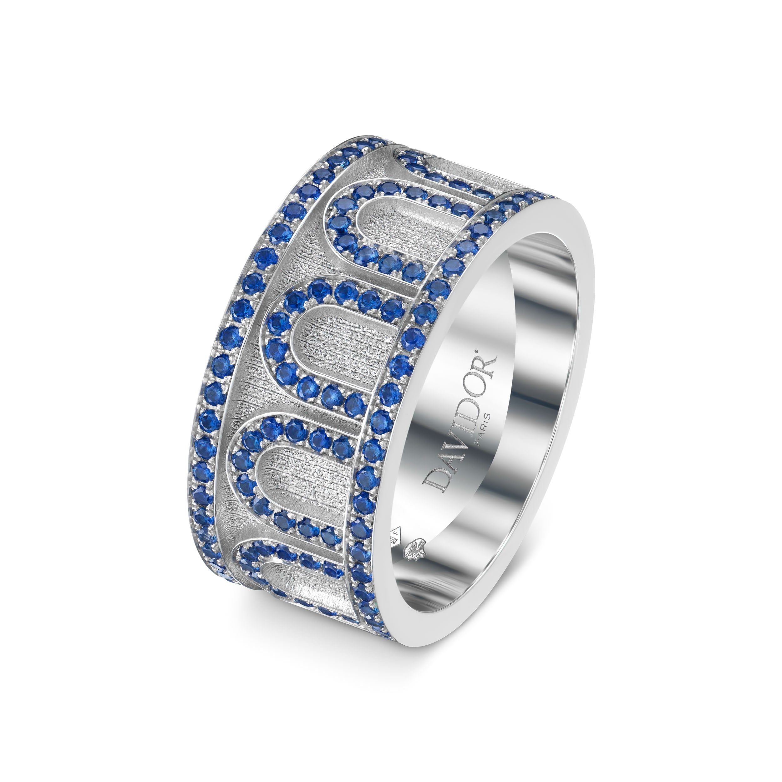L'Arc de DAVIDOR Édition Précieuse Ring GM, 18k White Gold with Satin Finish and Palais Blue Sapphires - DAVIDOR