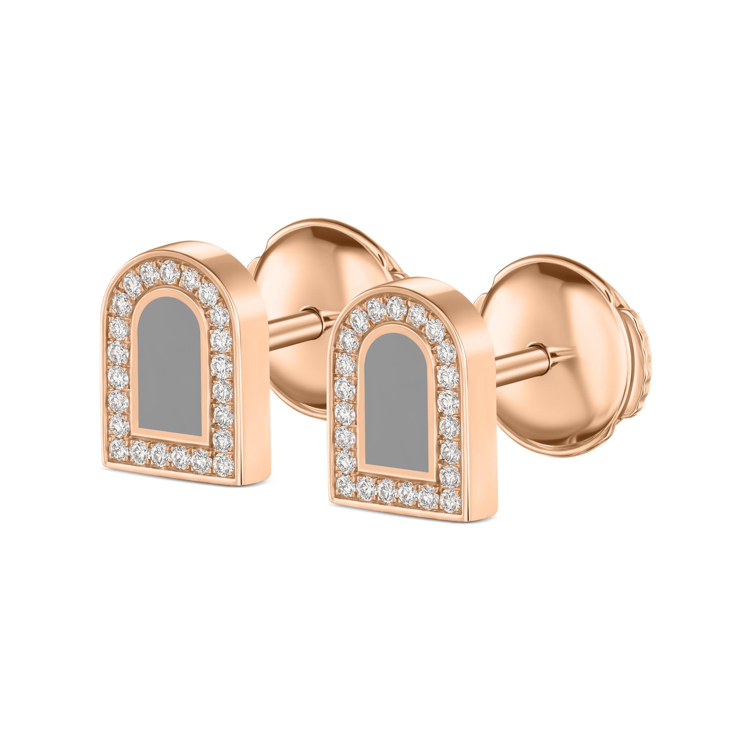 L'Arc Voyage Stud Earring PM, 18k Rose Gold with Lacquered Ceramic and Galerie Diamonds - DAVIDOR