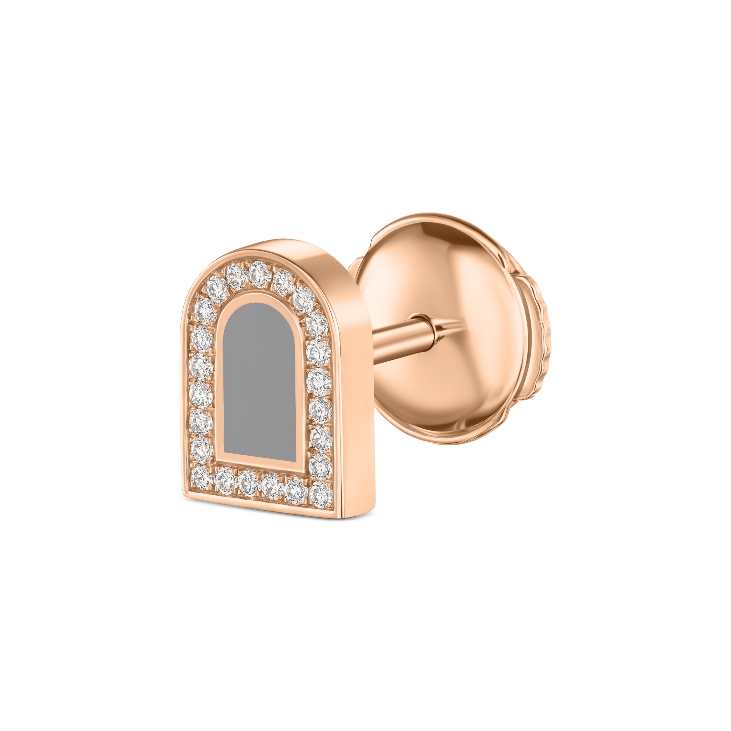 L'Arc Voyage Stud Earring PM, 18k Rose Gold with Lacquered Ceramic and Galerie Diamonds - DAVIDOR