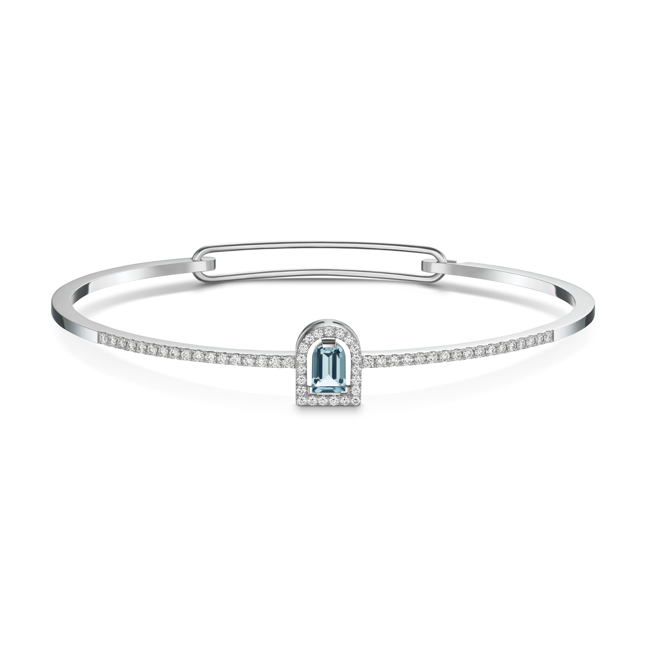 Couleur Sculptural Bracelet, 18k White Gold with DAVIDOR Arch Cut Aquamarine and Brilliant Diamonds - DAVIDOR