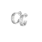 The L’Arc Treille Creole Earring PM Mini, 18k White Gold features an openwork design with cut-out sections and a post back closure, displayed on a white background.