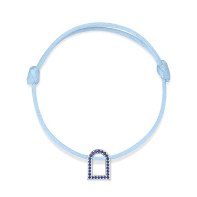L'Arc Voyage Charm MM, 18k White Gold with Galerie Blue Sapphires on Silk Cord - DAVIDOR