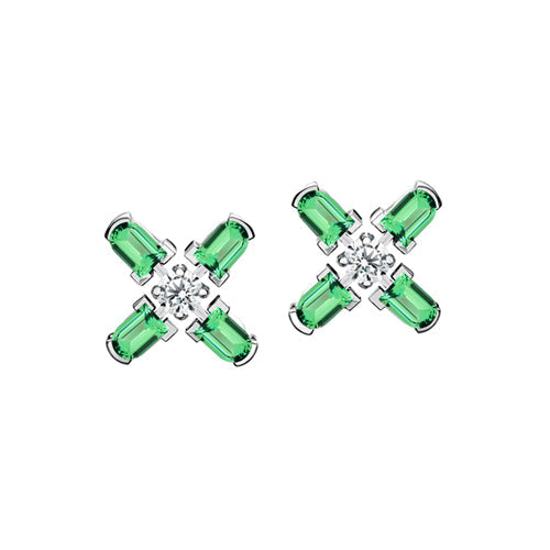 Arch Florale PM Stud Earrings, 18k White Gold with DAVIDOR Arch Cut Green Tourmaline and Brilliant Diamonds - DAVIDOR