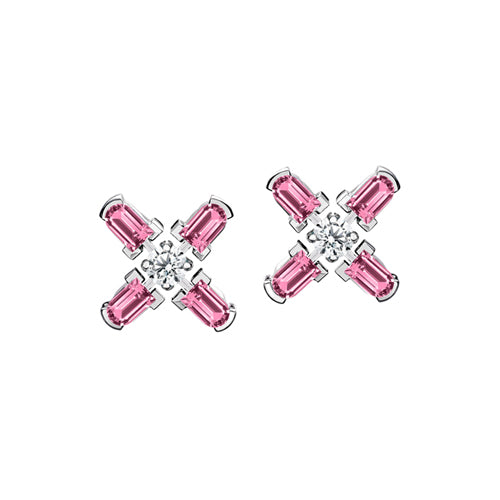 Arch Florale PM Stud Earrings, 18k White Gold with DAVIDOR Arch Cut Pink Tourmalines and Brilliant Diamonds - DAVIDOR