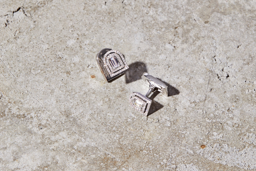 Diamant Sculptural Cufflinks, 18k White Gold with DAVIDOR Arch Cut Diamond and Brilliant Diamonds - DAVIDOR