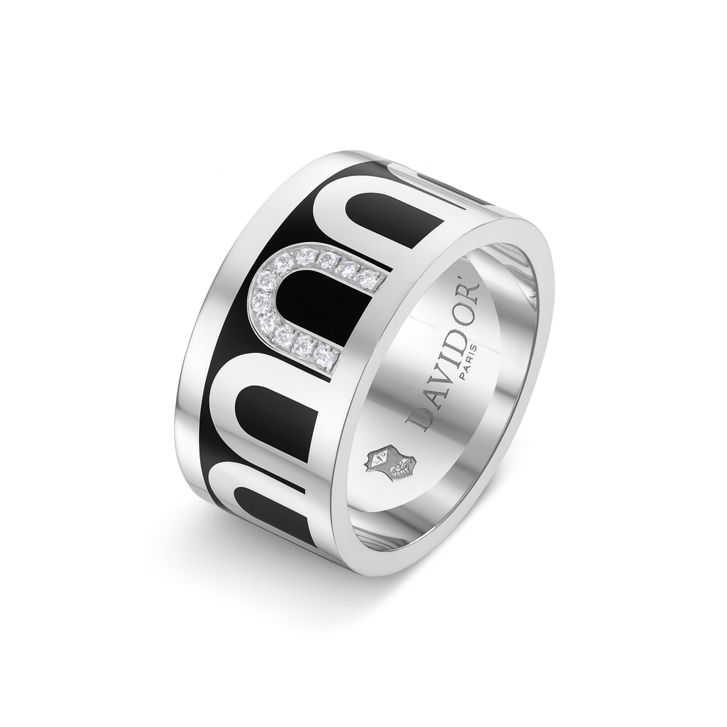 L'Arc de DAVIDOR Ring GM, 18k White Gold with Caviar Lacquered Ceramic and Porta Simple Diamonds - DAVIDOR