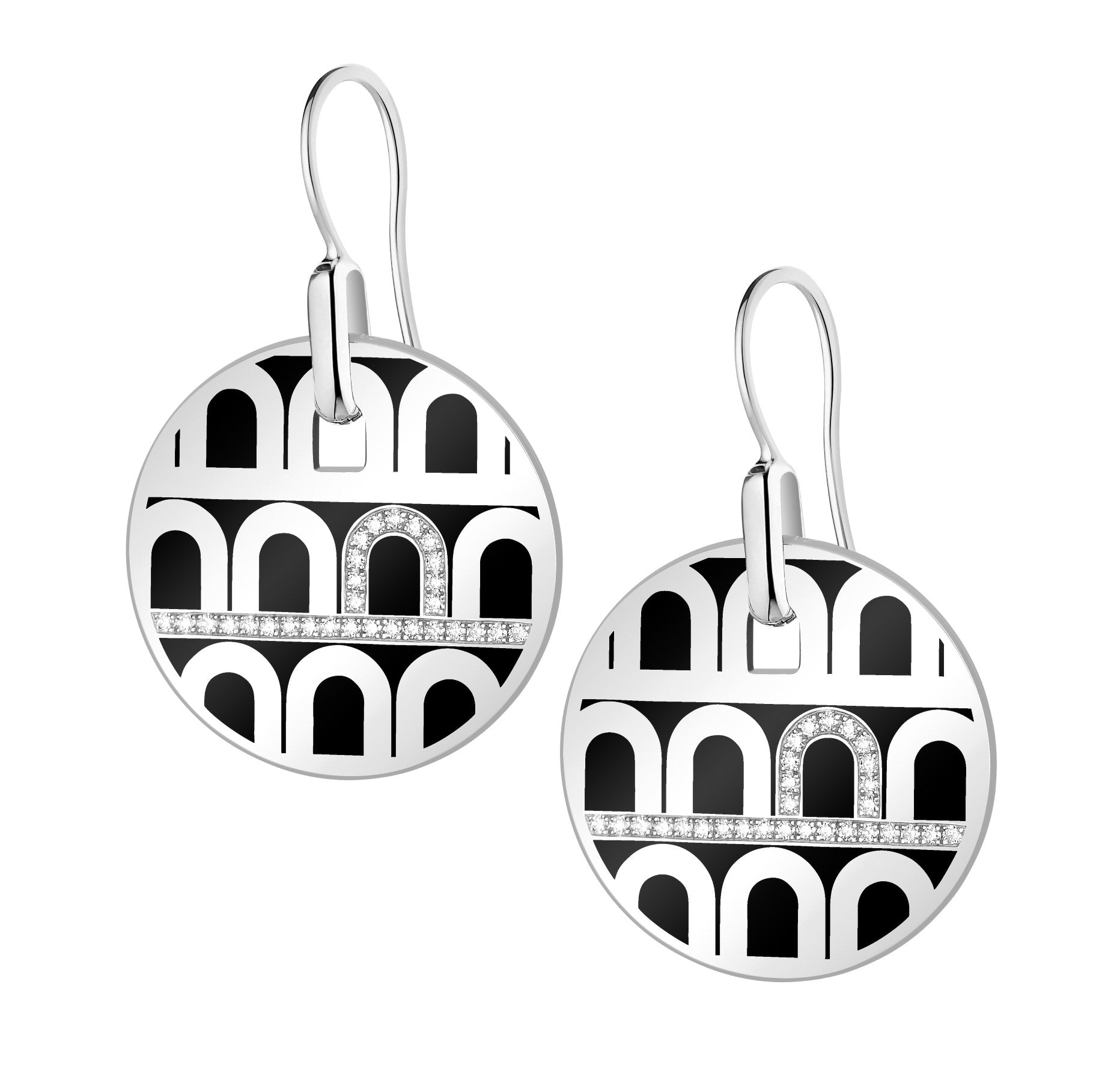 L'Arc de DAVIDOR Pendant Earring GM, 18k White Gold with Lacquered Ceramic and Porta Diamonds - DAVIDOR