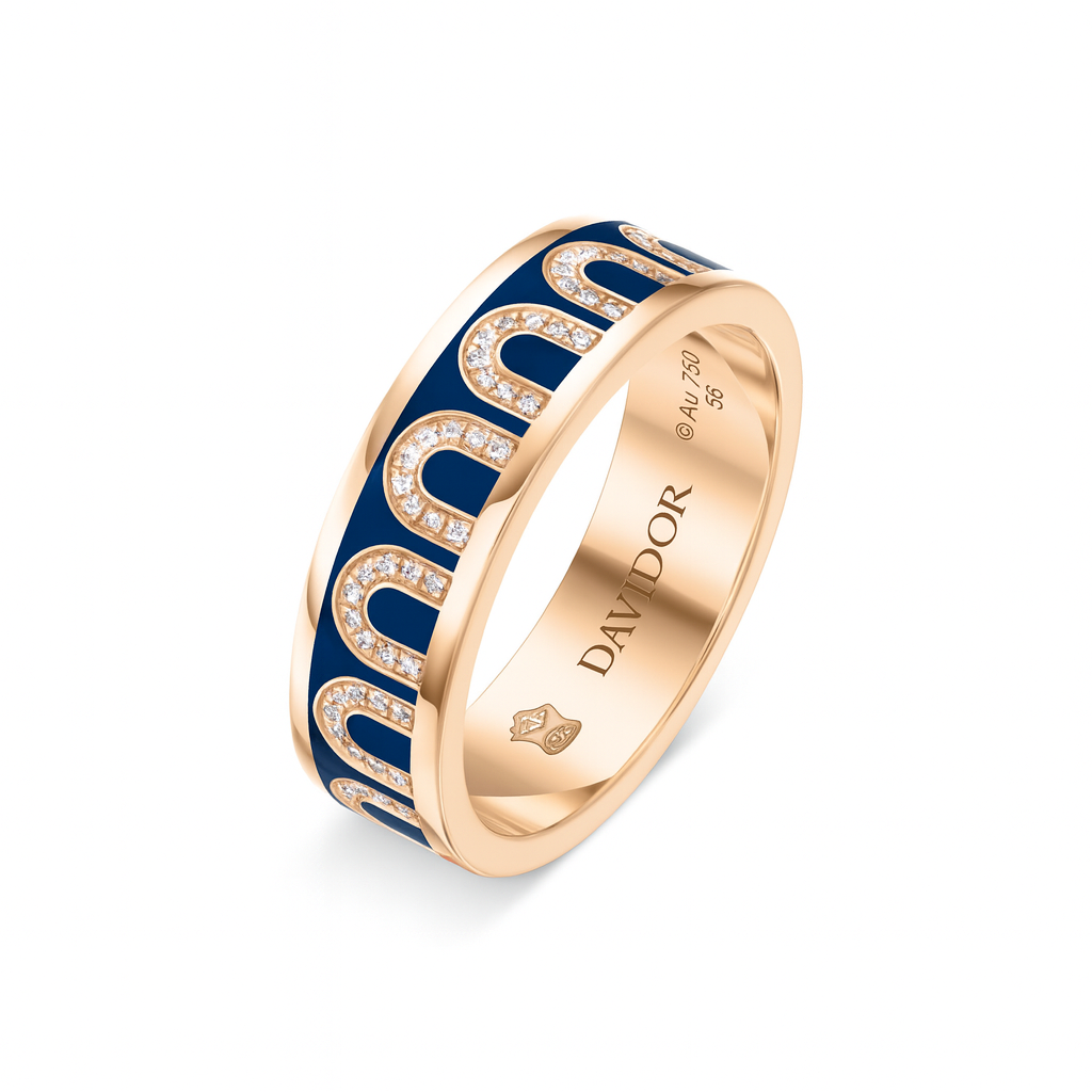 L'Arc de DAVIDOR Ring MM, 18k Rose Gold with Minuit à Paris Lacquered Ceramic and Arcade Diamonds - DAVIDOR