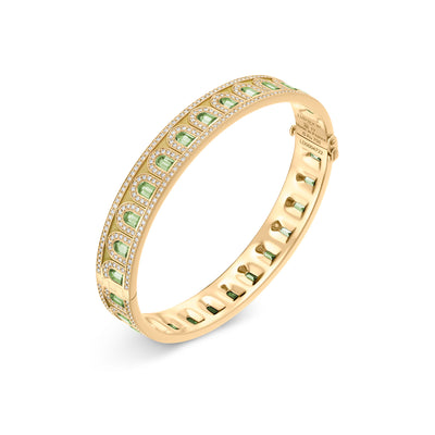 L'Arc Deco Bangle in 18k Yellow Gold with DAVIDOR Arch Cut Green Tourmalines and Brilliant Diamonds - DAVIDOR