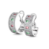 L’Arc Deco Creole Earring PM, 18k White Gold with DAVIDOR Arch Cut Green Tourmalines and DAVIDOR Arch Cut Pink Tourmalines and Brilliant Diamonds - DAVIDOR