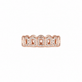 The Pop Arc Uniforme Ring PM by DAVIDOR is crafted in 18k rose gold, featuring the signature scalloped design inspired by the 1960s and set with brilliant white diamonds for a striking contrast.