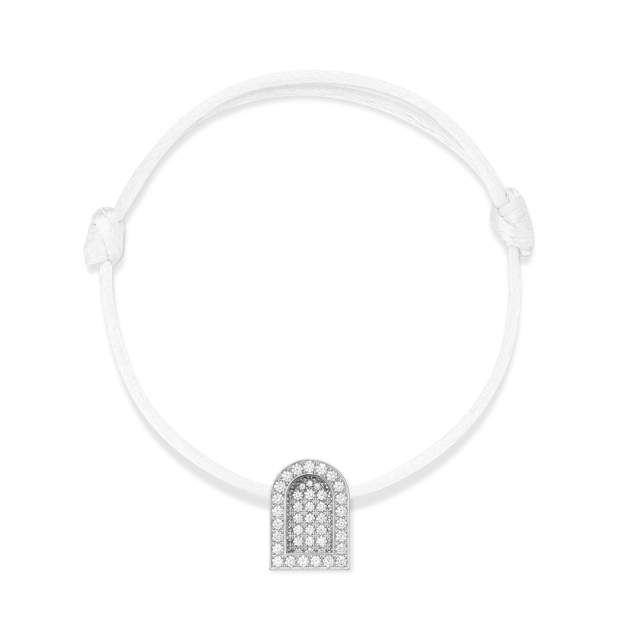 L'Arc Voyage Charm GM, 18k White Gold with Colisée Diamonds on Silk Cord - DAVIDOR