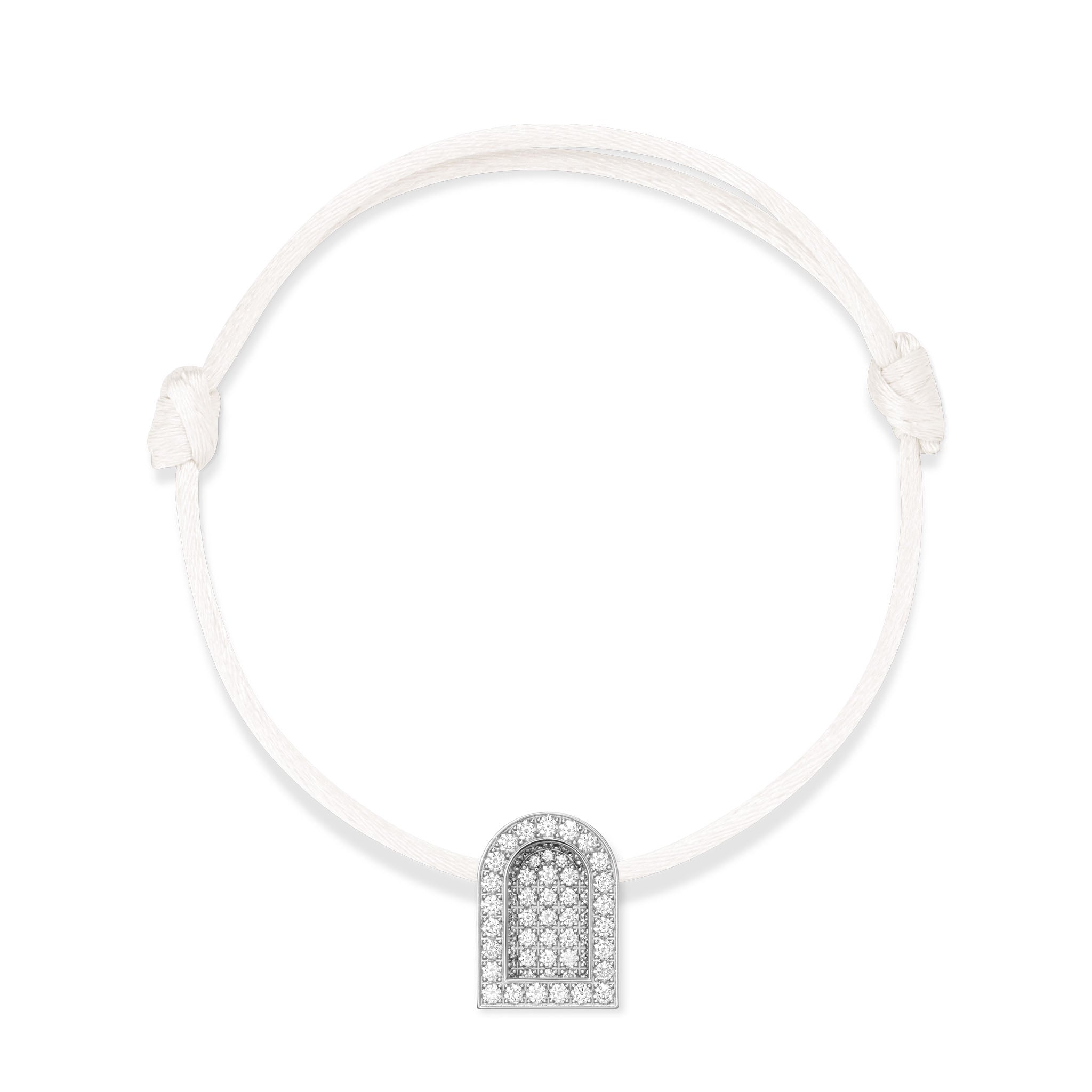 L'Arc Voyage Charm GM, 18k White Gold with Colisée Diamonds on Silk Cord - DAVIDOR